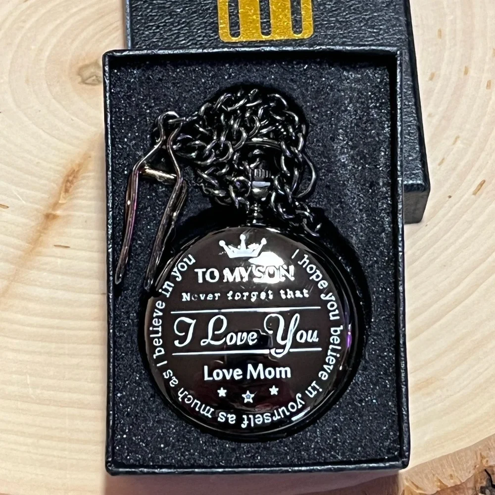 Engraved “To My Son Love Mom” Pocket Watch NIB